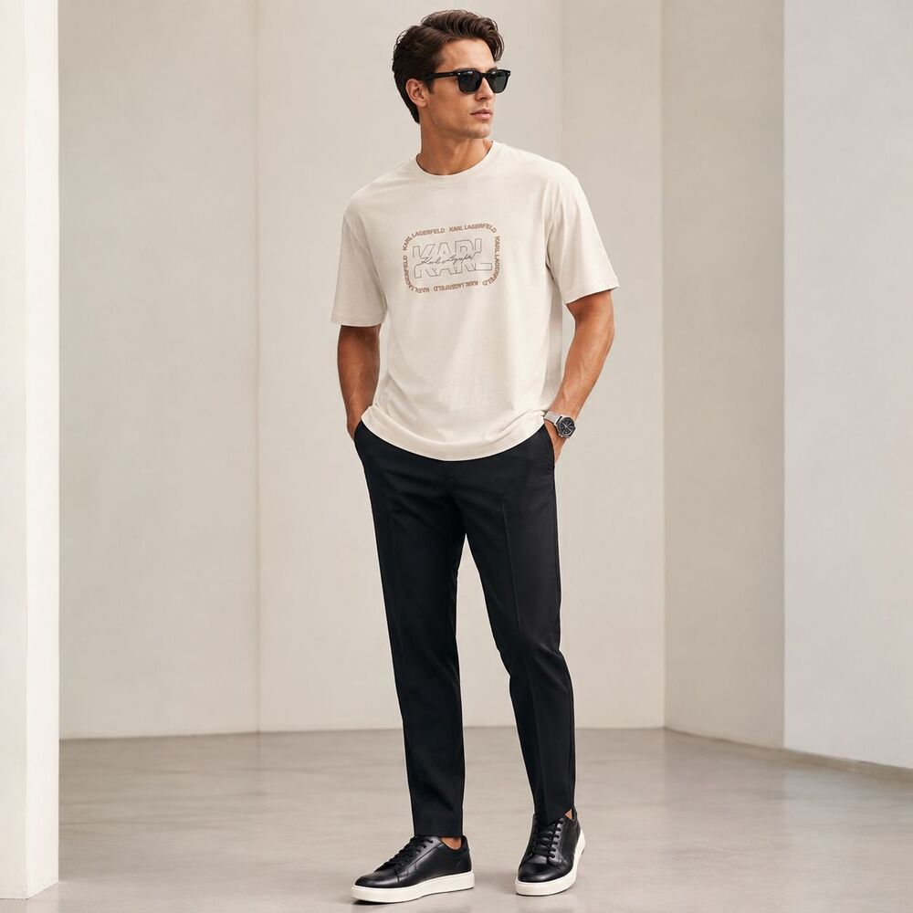 KARL LAGERFELD PARIS Men's New LARGE T-Shirt Logo Graphic Natural Cotton Peru